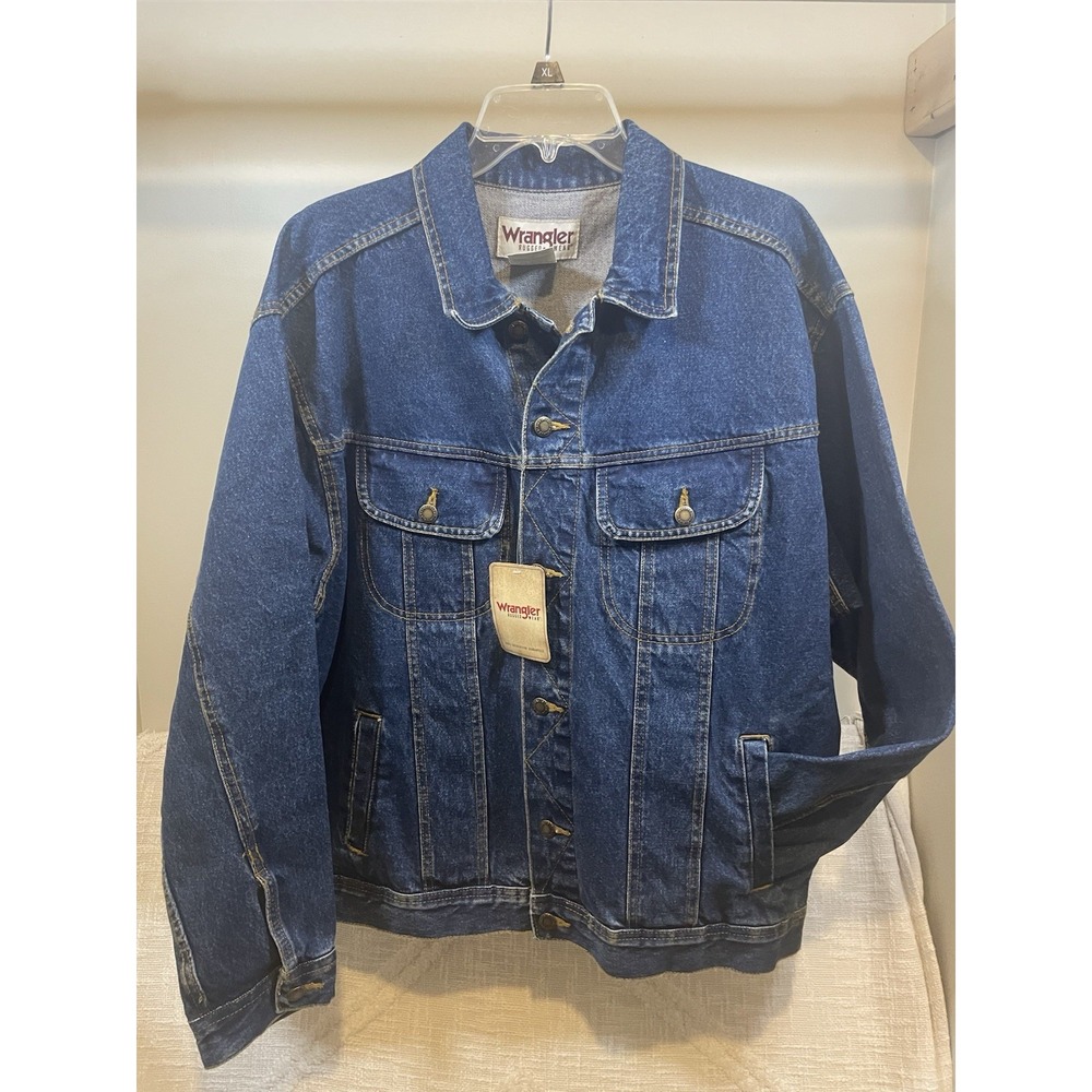 Wrangler Trucker Rugged Wear Blue Jean Jacket Mens XL Denim Western Y2K Cowboy